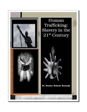 A book cover with pictures of human trafficking.